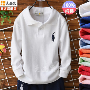 Cotton children's T-shirt for boys, spring summer clothing, polo, 100% cotton, long sleeve, suitable for teen