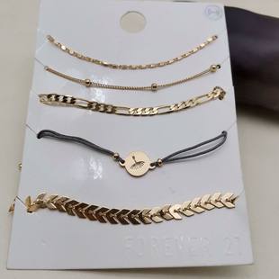 Fashionable trend golden small bracelet, set, Japanese and Korean, simple and elegant design