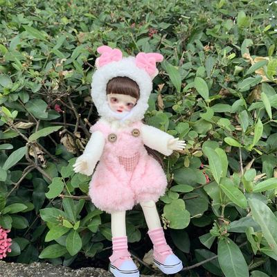 taobao agent [Cute suit with head cover] BJD doll clothes plush fluffy lamb light pink baby clothes 28 cm wearing cute