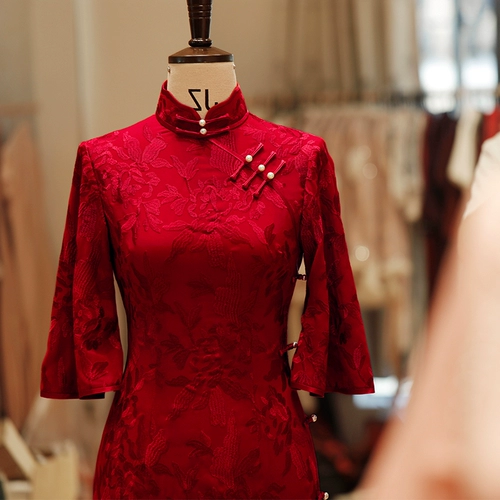 Летнее красное ципао, свадебное платье для невесты, 2023