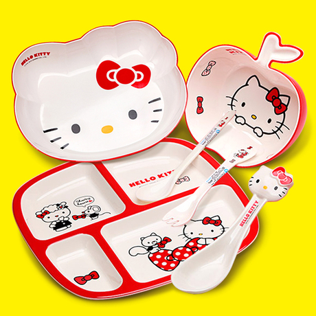 五和hellokitty卡通宝宝儿童碗防摔餐具套装密胺餐具盘筷勺杯组合