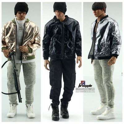taobao agent Spot 1/6 soldier imitation patent leather jacket baseball shirt style jacket bright leather imitation leather clothes model