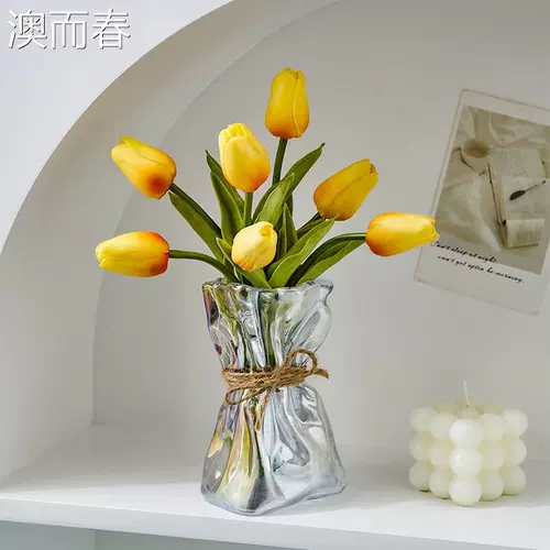 Скандинавская креативная стеклянная ваза в стиле прозрачного тюльпана, имитирующая цветок, композиция из сухоцветов, простое украшение для гостиной