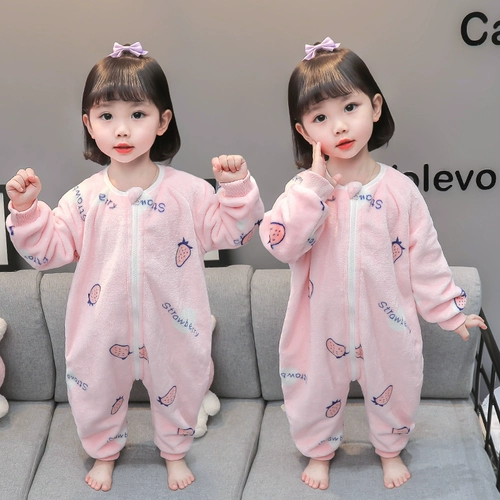 Детская коралловая бархатная демисезонная пижама, детский фланелевый утепленный спальный мешок