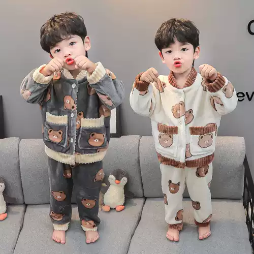 Детская коралловая бархатная зимняя фланелевая демисезонная удерживающая тепло пижама для мальчиков, увеличенная толщина