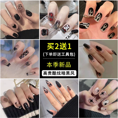 Накладные ногти, черные короткие наклейки для ногтей для ногтей, готовый продукт, изысканный стиль, популярно в интернете
