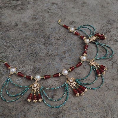 taobao agent Mayfly Xiaoju, Tang style necklace, soft wreath, turquoise, agate, natural pearl, ancient early draft version of the frontal chain