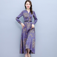 Heavy Silk Dress Women's 2022 Autumn New Long Sleeve Temperament Waist Slimming Lady Style Fashion Xiangyun Sha Shirt Skirt