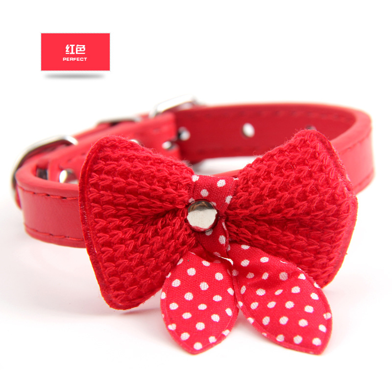 Red Bowpuppy Dog collar poodle Pomeranian Bichon    Pet Supplies & Pet Wool bow Collar   Miniature dog Neck cover