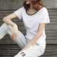 Mùa hè mới áo thun cotton ngắn tay ngắn tay phụ nữ Hàn Quốc cổ chữ V nhỏ áo sơ mi nữ vải cotton nguyên chất nửa tay áo sơ mi dưới cùng - Áo phông