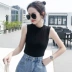 Phụ nữ áo vest không tay cổ cao nửa cổ nhỏ mặc áo sơ mi có phần dưới bằng cotton tinh khiết cắt tay, áo phông trắng bó sát cổ giữa với phần trên - Áo ba lỗ Áo ba lỗ