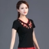 Áo thun nữ ngắn tay thêu phong cách dân tộc mùa hè, phong cách mới retro plus size slim top, thêu phong cách Trung Quốc - Áo phông