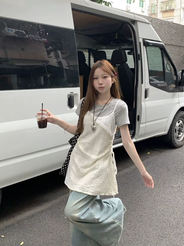 Брендовая кружевная футболка с коротким рукавом, комплект, эффект подтяжки