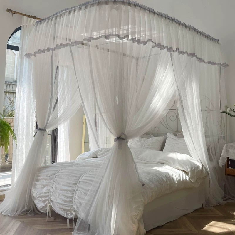 White U-shaped track guide mosquito net 1.8m bed princess style palace double bracket 1.5m pattern 2 pull rope