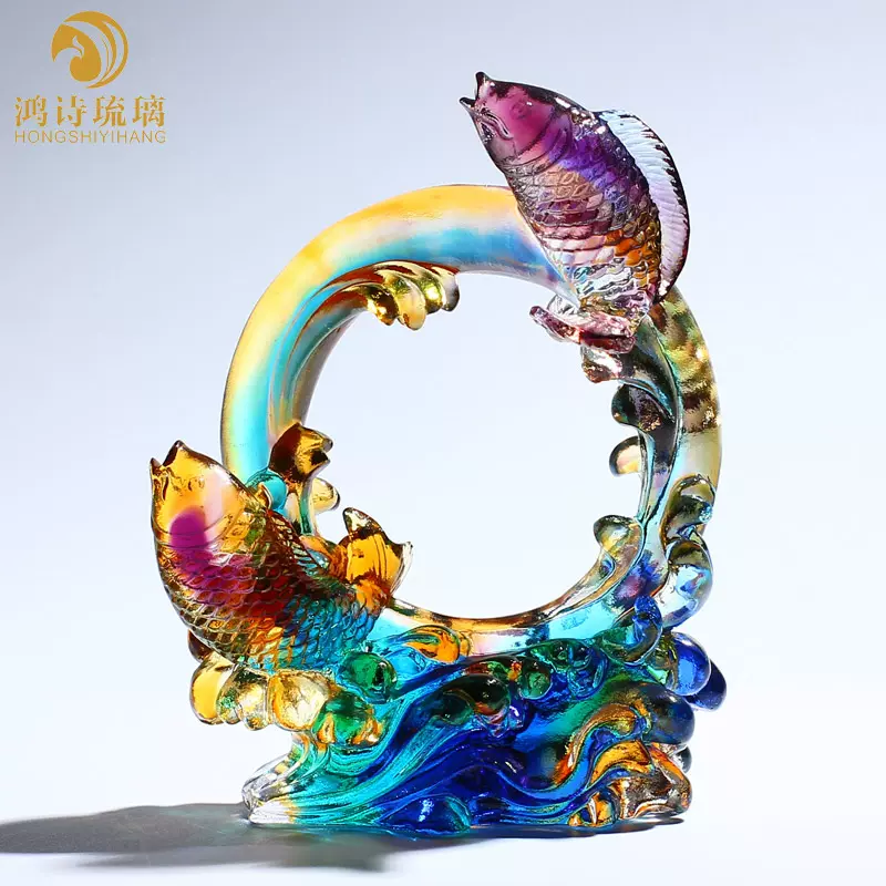 人気美品 魚瑠璃工芸品装飾品水晶置物-