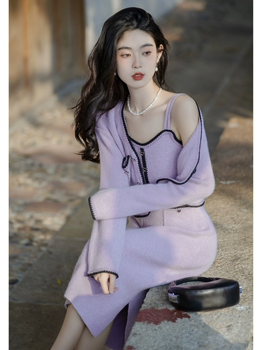 Небольшой комплект, пуховик, трикотажный свитер, в западном стиле, в стиле Шанель, увеличенная толщина