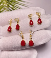 Серьги 天然南红玛瑙耳环女士925纯银耳坠高级感轻奢k金色宝石耳钉耳饰品