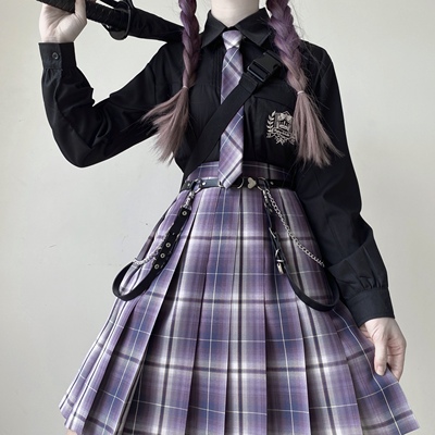 taobao agent Plaid student pleated skirt, purple uniform, mini-skirt