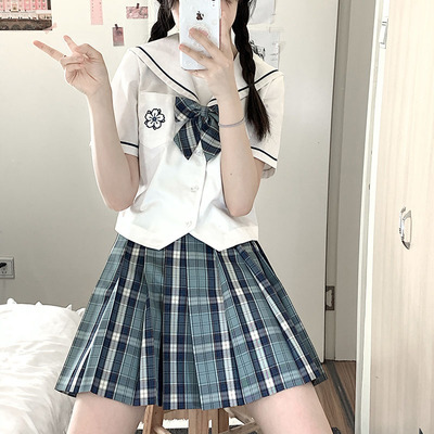 taobao agent Student pleated skirt, summer shirt, with embroidery, with short sleeve