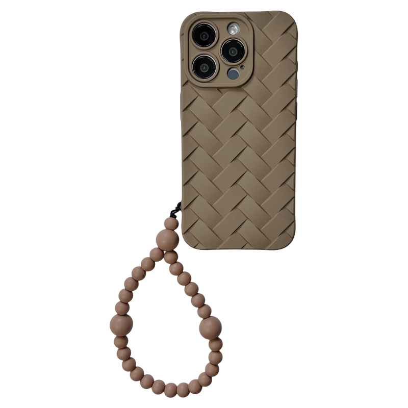 Autumn and winter brown woven elastic bracelet beads suitable for iPhone 14 Promax creative 15 lanyard wrist loss 13_voghion.com