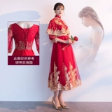 Вечернее платье, демисезонное ципао, свадебное платье, бордовый демисезонный традиционный свадебный наряд Сюхэ для беременных, длинный рукав