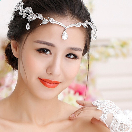 韩式公主眉心坠额饰新娘水钻皇冠结婚发饰婚纱礼服配饰品叶子头饰