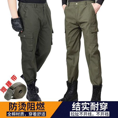 Хлопковые износостойкие штаны для работы, осенние, свободный прямой крой, увеличенная толщина, защита от ожогов, большой размер