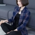 Áo sơ mi sọc ca rô có túi cotton mùa thu mới của phụ nữ Hàn Quốc áo khoác dài tay dài tay áo khoác - Áo sơ mi Áo sơ mi