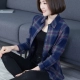 Áo sơ mi sọc ca rô có túi cotton mùa thu mới của phụ nữ Hàn Quốc áo khoác dài tay dài tay áo khoác - Áo sơ mi