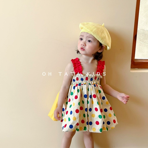 Платье-комбинация, летняя летняя одежда, детское платье без рукавов, в корейском стиле, в западном стиле