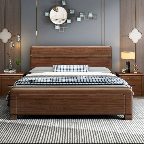 Легкая роскошная ореховая древесина -все -сальдо деревянная кровать современная минималистская спальня 1,8 -метровая двухместная большая свадебная кровать завода Прямые продажи 1,5 хранения