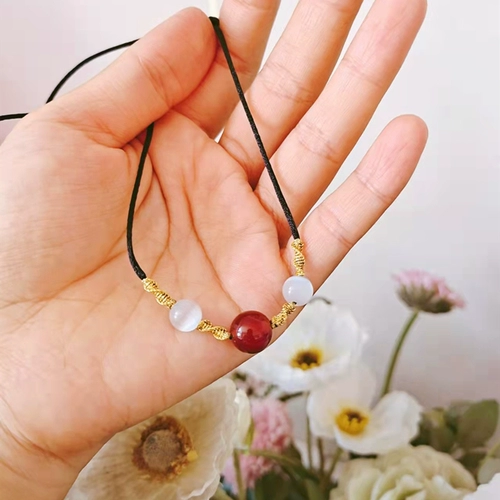 Натуральное ониксовое ожерелье для влюбленных, браслет из красной нити ручной работы, кошачий глаз
