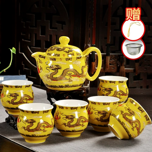 Чайный сервиз, комплект, глина, чай, заварочный чайник, двухэтажная чашка, простой и элегантный дизайн, 6 упаковки, защита от ожогов