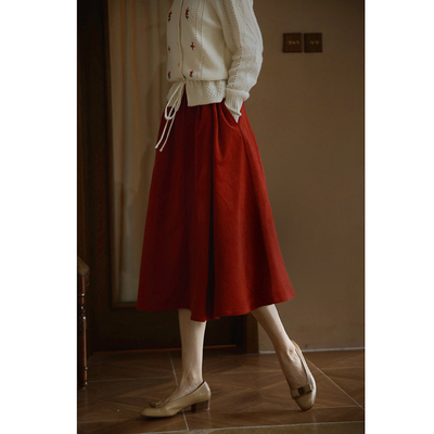 taobao agent Chings retro high waist velvet A -line skirt female Hepburn atmosphere versatile and thin big blooming skirt winter half skirt