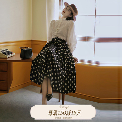 taobao agent Ching'S Repeated small high -neck single -lift lantern sleeve shirt Retro waist is thin and thin autumn unique top girl