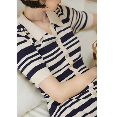 taobao agent Retro knitted pin, dress, French retro style, polo collar