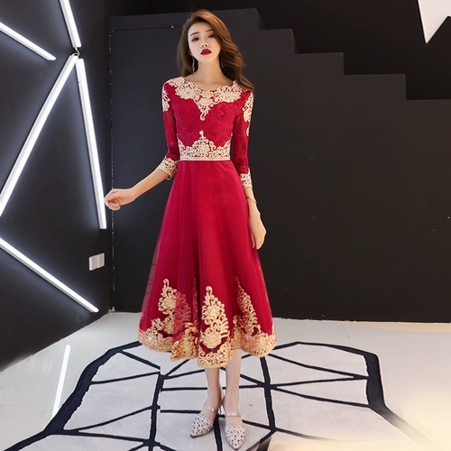 Вечернее платье, ципао, бордовое ретро свадебное платье, зимняя юбка, коллекция 2023