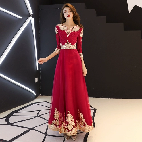 Вечернее платье, ципао, бордовое ретро свадебное платье, зимняя юбка, коллекция 2023