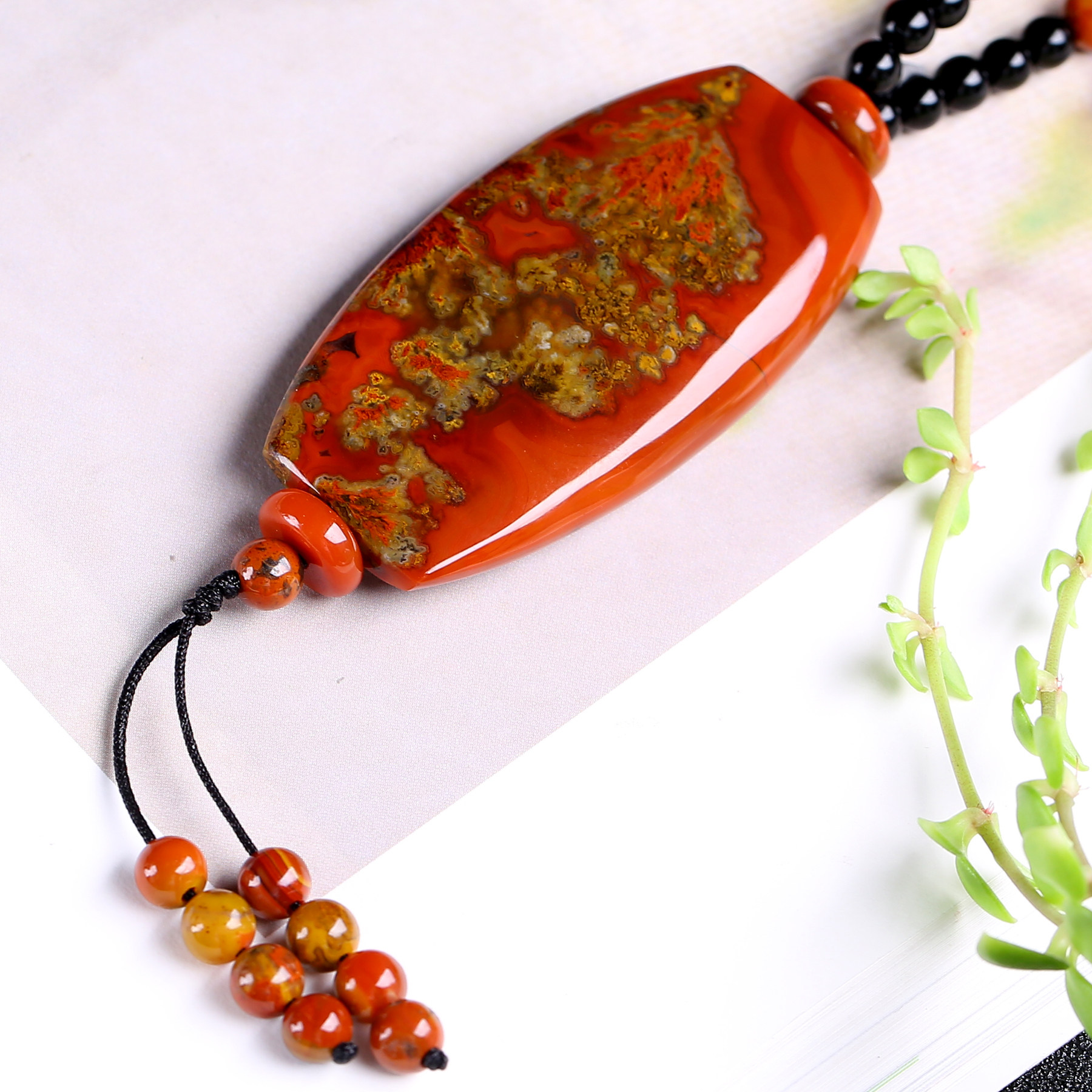 纯天然南红玛瑙吊坠战国红吊坠流苏中长潮款毛衣项链背云腰珠挂坠