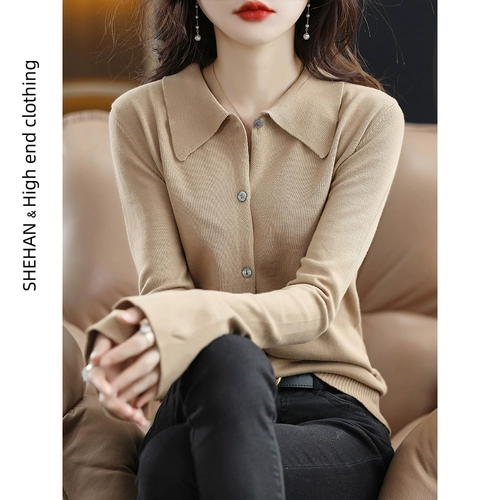 Осенний кардиган, свитер, куртка, воротник поло, в корейском стиле, в западном стиле, свободный крой