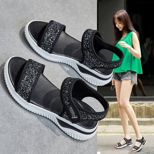 Летняя универсальная спортивная плоская подошва обувь на платформе для отдыха на липучке, сандалии, сезон 2021, в корейском стиле