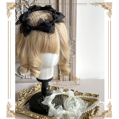 taobao agent [MAID] Black and white mesh butterfly small hat Lolita lace children's pure color basic headgear