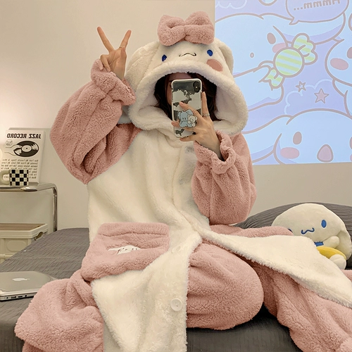 Демисезонная пижама, фланелевый коралловый бархатный милый длинный банный халат, коллекция 2022, увеличенная толщина