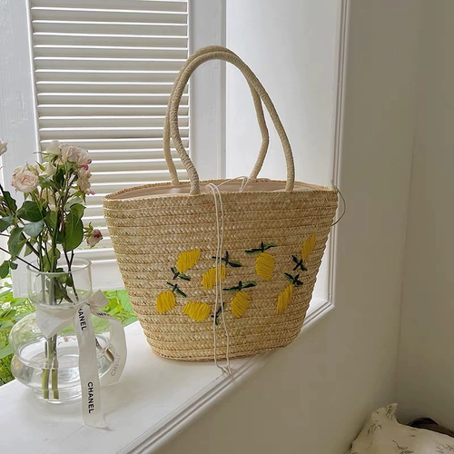 Вместительная и большая соломенная сумка на одно плечо, корзина, с вышивкой