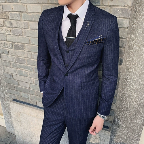 Мужской комплект, пиджак классического кроя, свадебное платье, 3 предмета, в корейском стиле