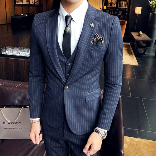 Мужской комплект, пиджак классического кроя, свадебное платье, 3 предмета, в корейском стиле