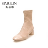 Martens, высокие демисезонные абрикосовые эластичные короткие сапоги в английском стиле, в стиле Шанель, 5см