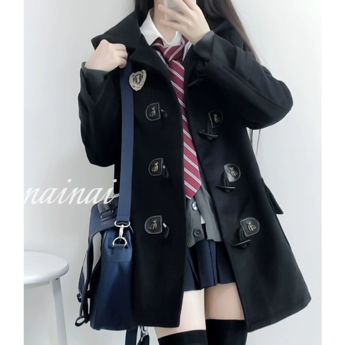 Шерстяное пальто с капюшоном, длинная зимняя студенческая юбка в складку, коллекция 2022, подходит для подростков, средней длины