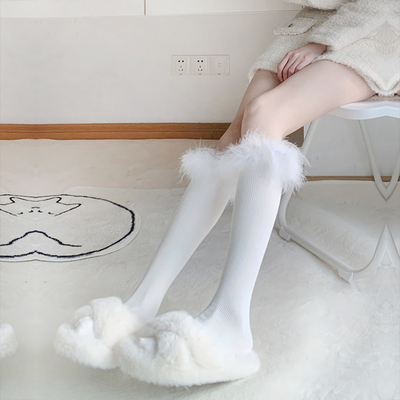 taobao agent Japanese velvet demi-season socks, Christmas warm white boots