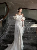 Кружевное свадебное платье подходит для фотосессий для невесты, крой «рыбий хвост», с акцентом на бедрах, подходит для подростков